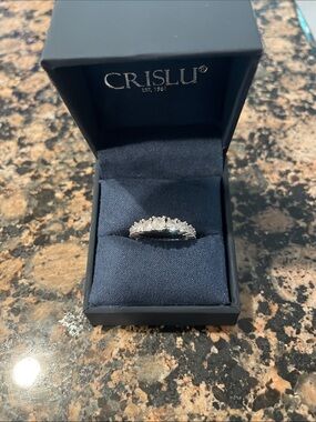 Crislu White Cubic Zirconia Eternity Ring in Silver Tone